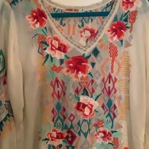 Johnny Was Cream Tunic with exquisite Embroidery